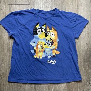 Bluey Womens XL Blue Bluey Family Graphic Print Cotton T-Shirt